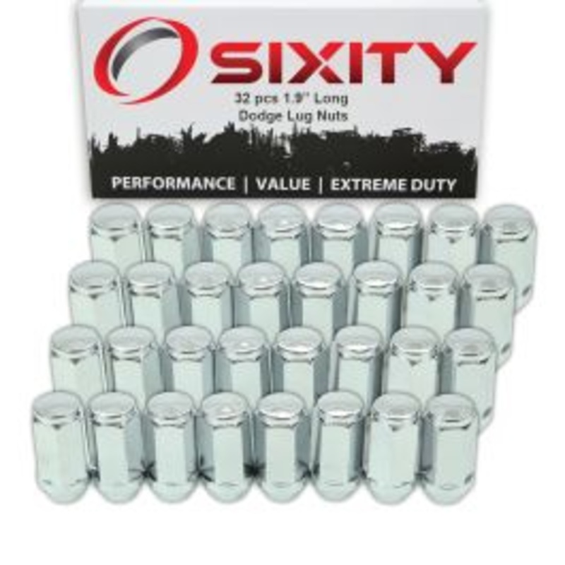 Sixity 32 pc 1.9" Chrome Bulge Acorn Wheel Lug Nuts - Dodge 3500 Ram 2500 Van 9/16-18TPI